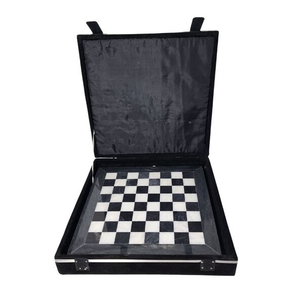 12" Marble Chess Board & Velvet Storage Box Black & White Premium Quality Gift - Picture 4 of 5